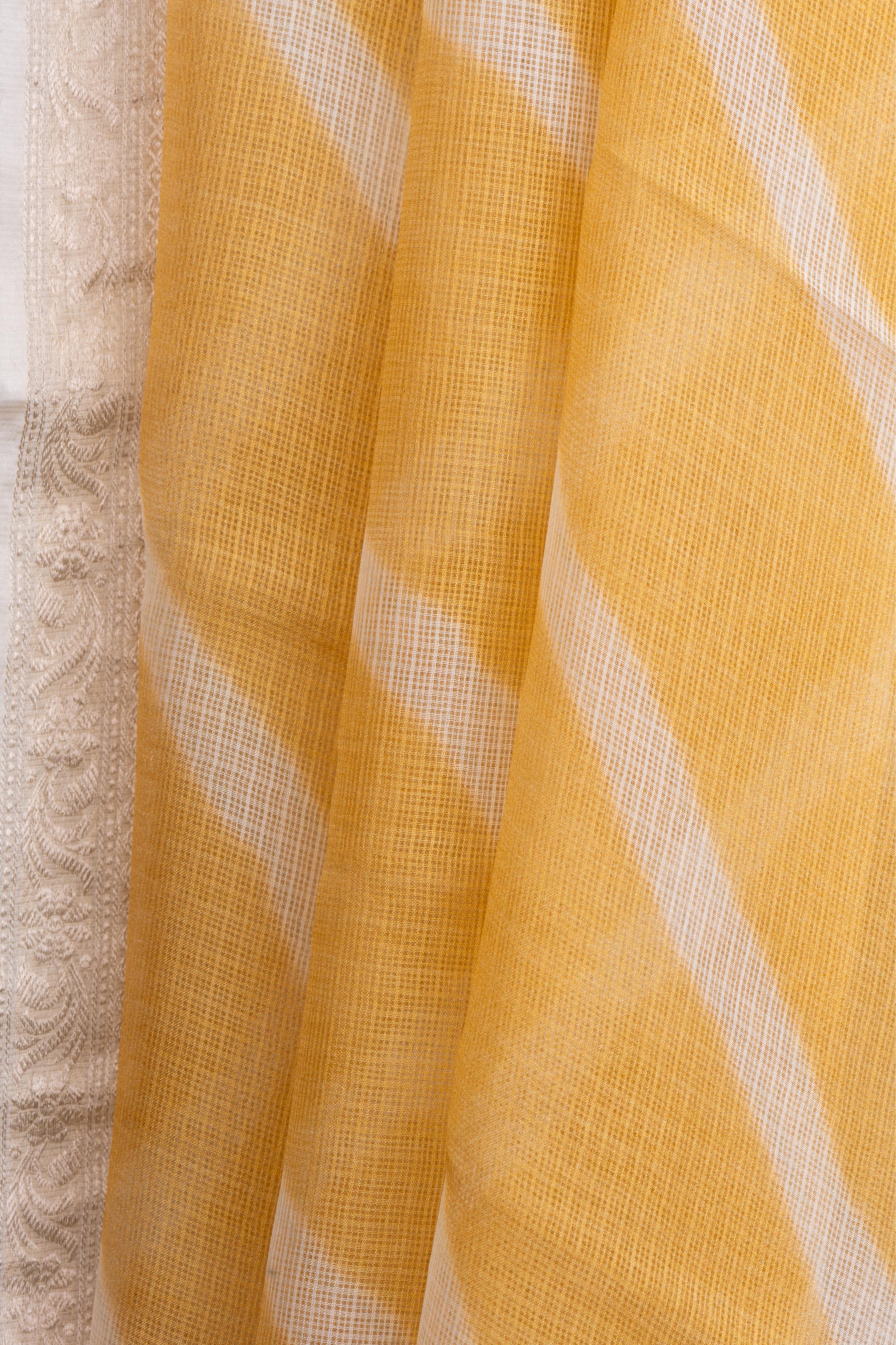 Printed Mustard Yellow Kota Silk Saree