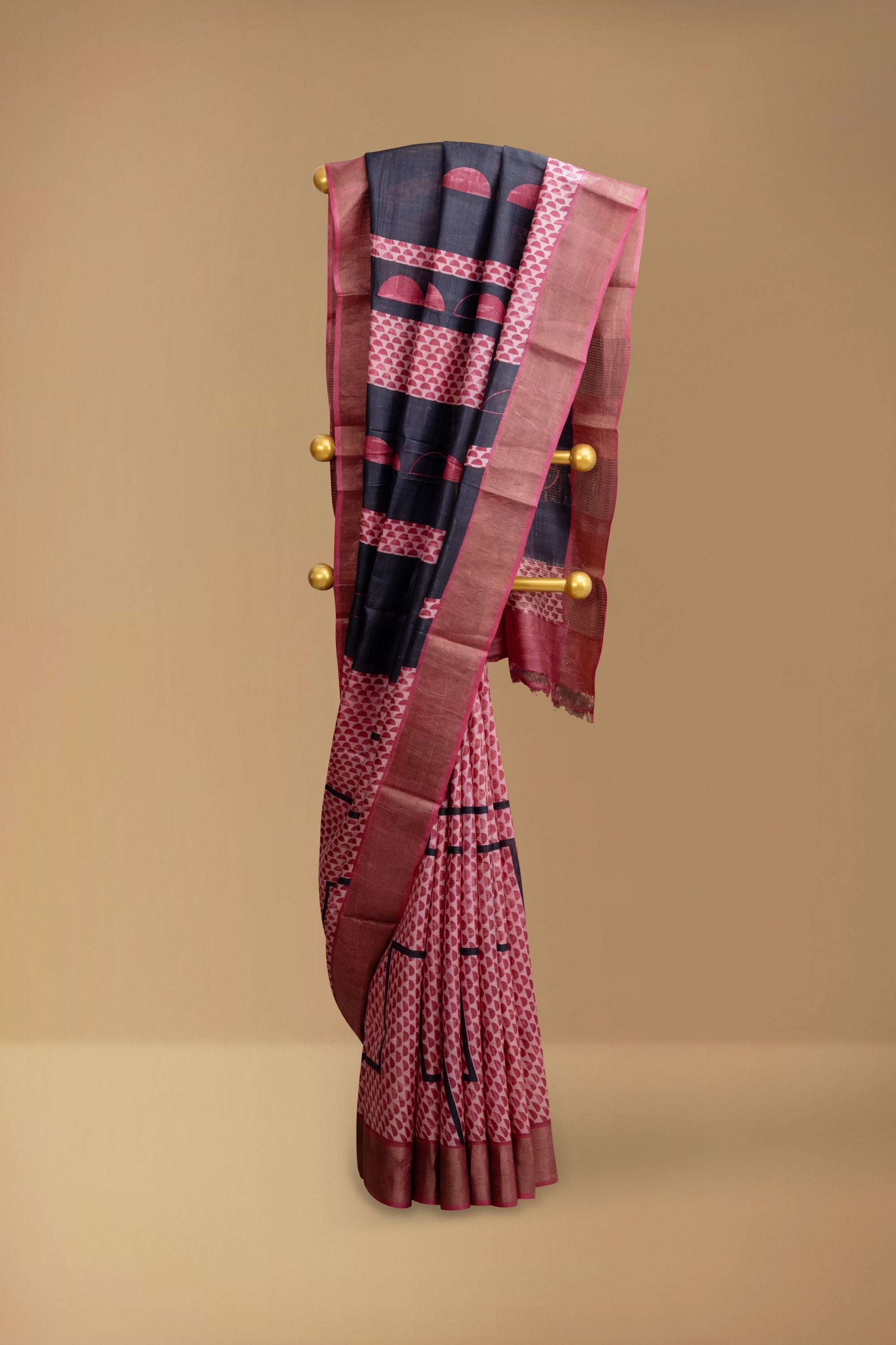 Printed Pink Tussar Silk Saree