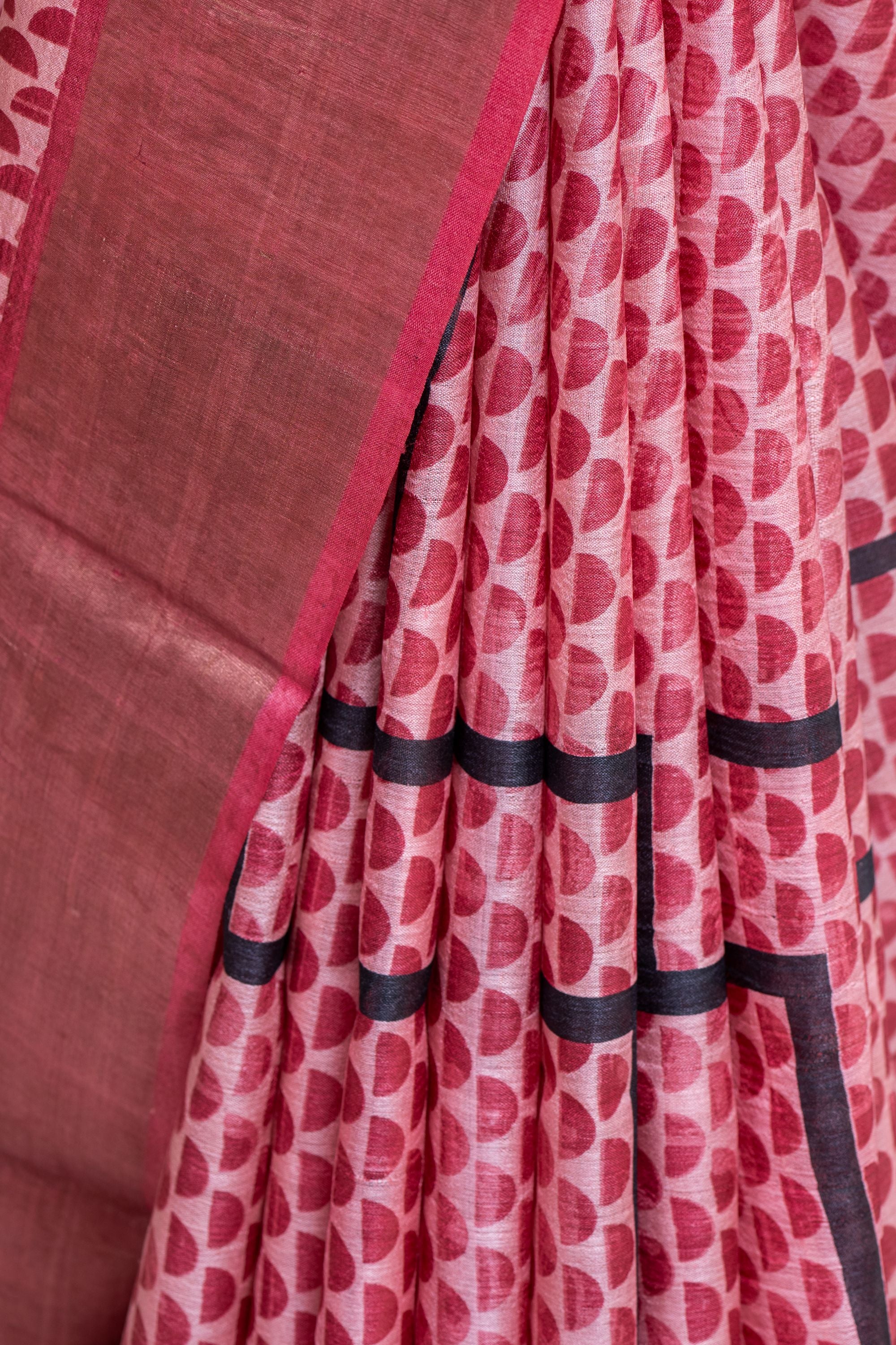 Myil by Kumaran Silks Printed Pink Tussar Silk Saree