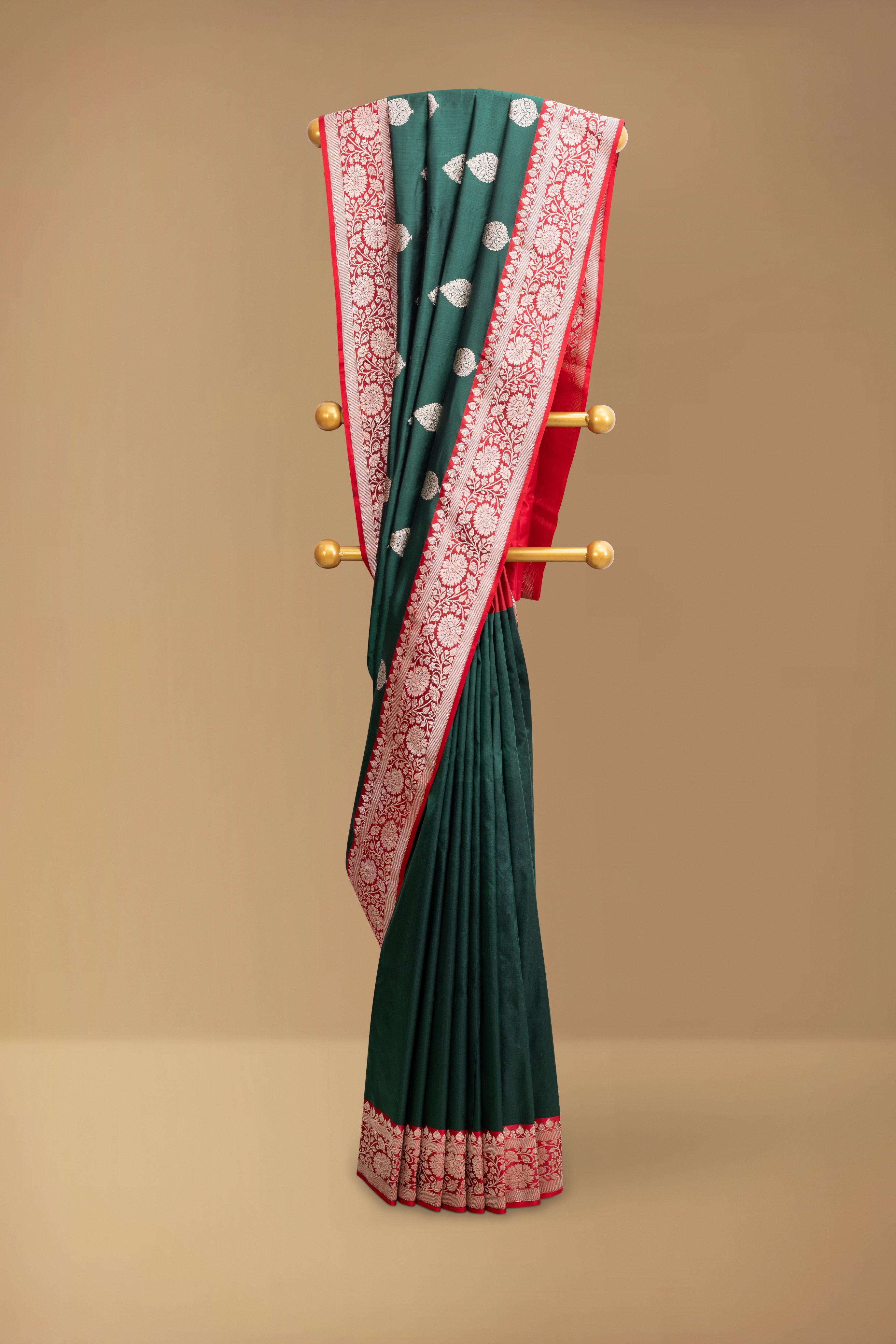 Bottle Green Banarasi Pure Silk Saree