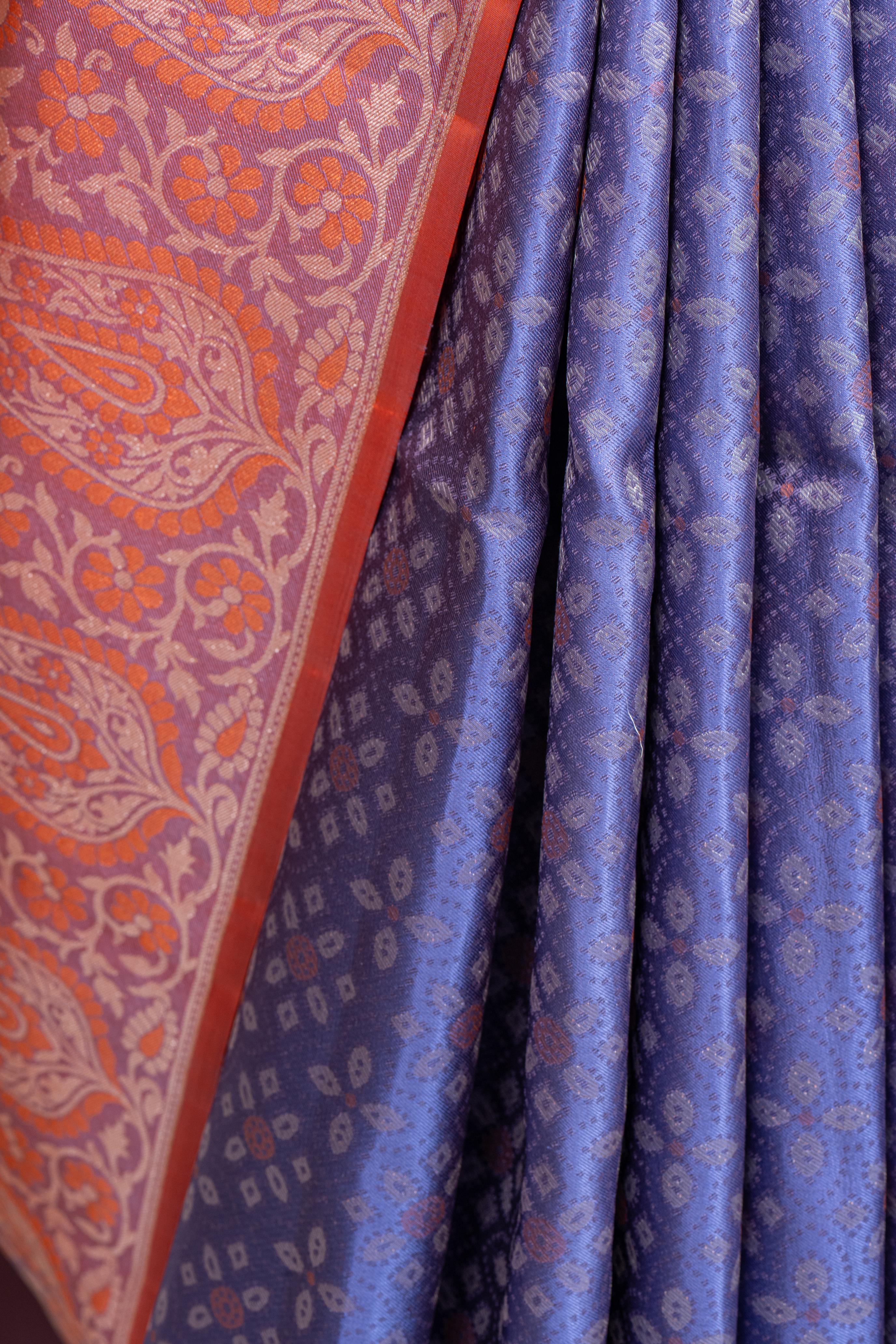Two-Toned Blue-Orange Pure Soft Silk Saree
