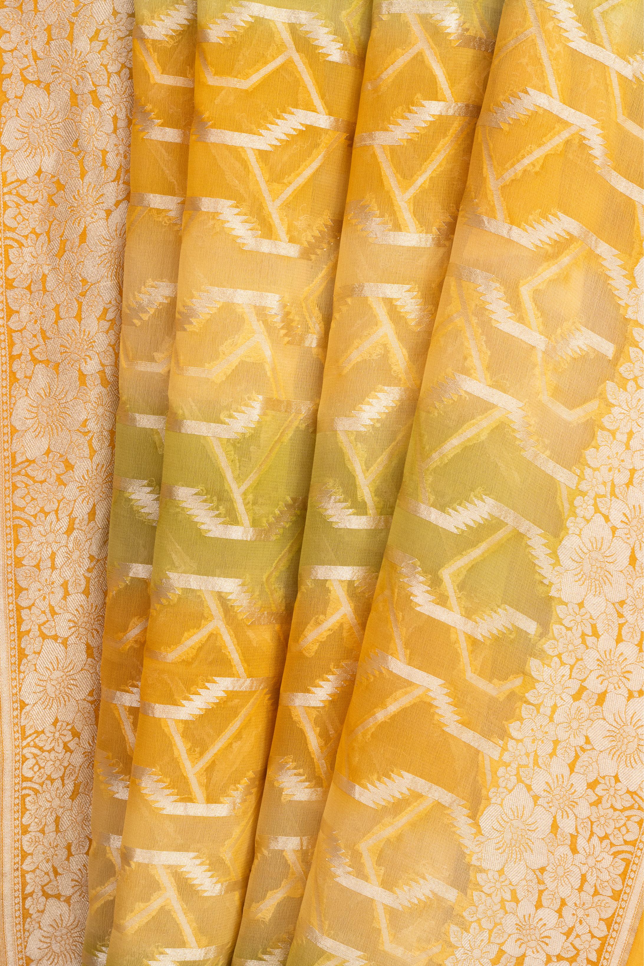 Yellow Green Khaddi Georgette Saree