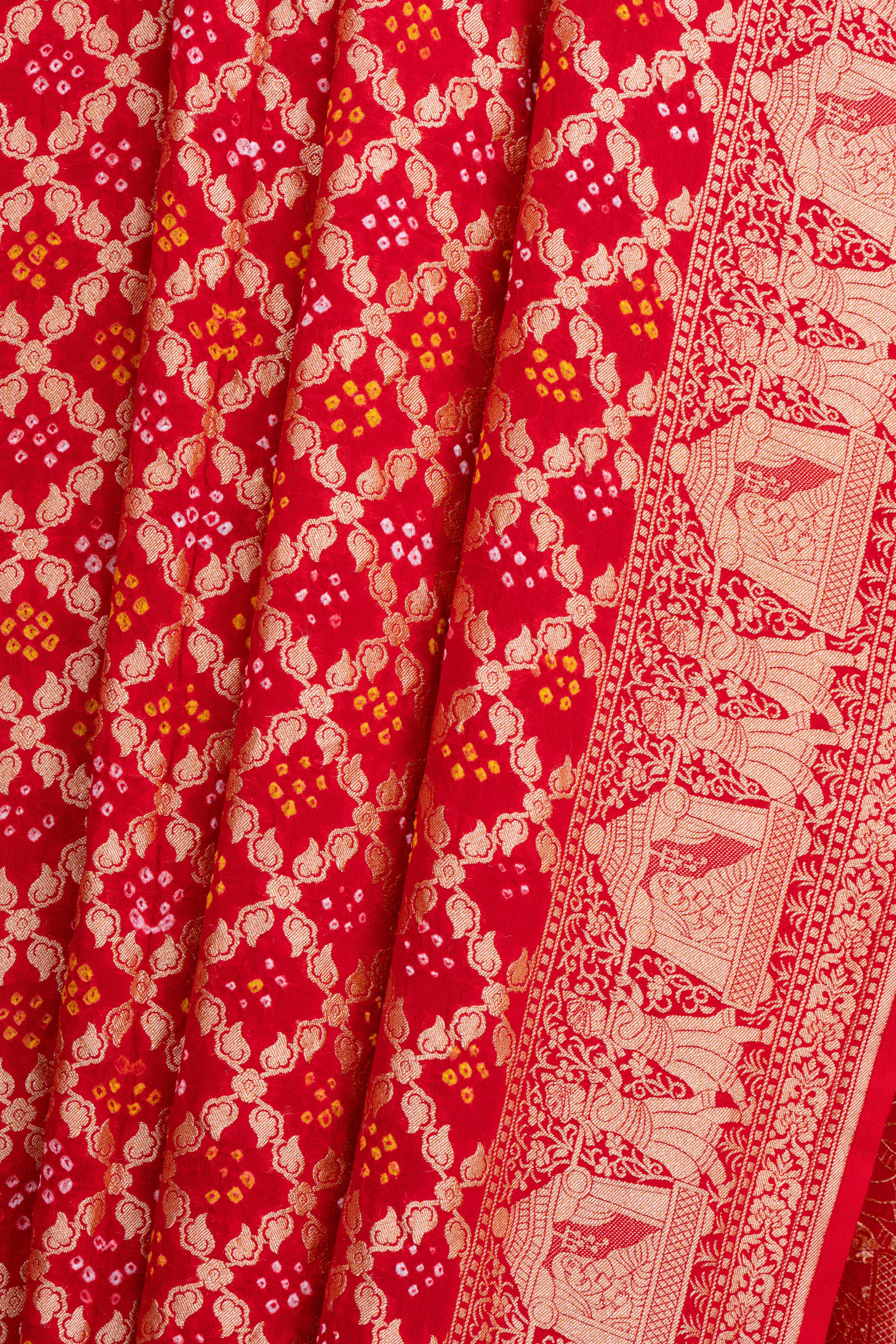 Bandhani / Bandhej Red Khaddi Georgette Saree