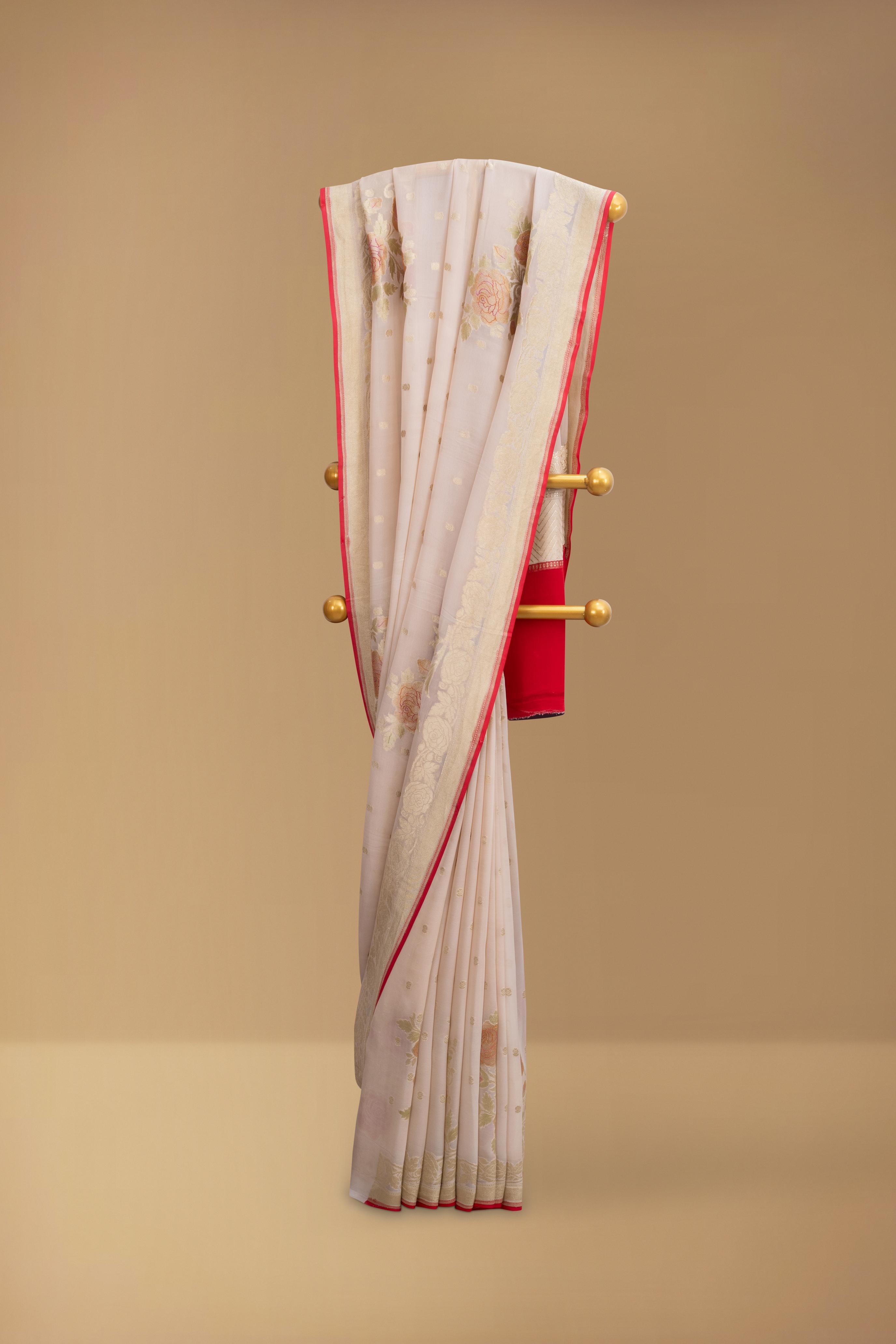 Cream Khaddi Georgette Saree