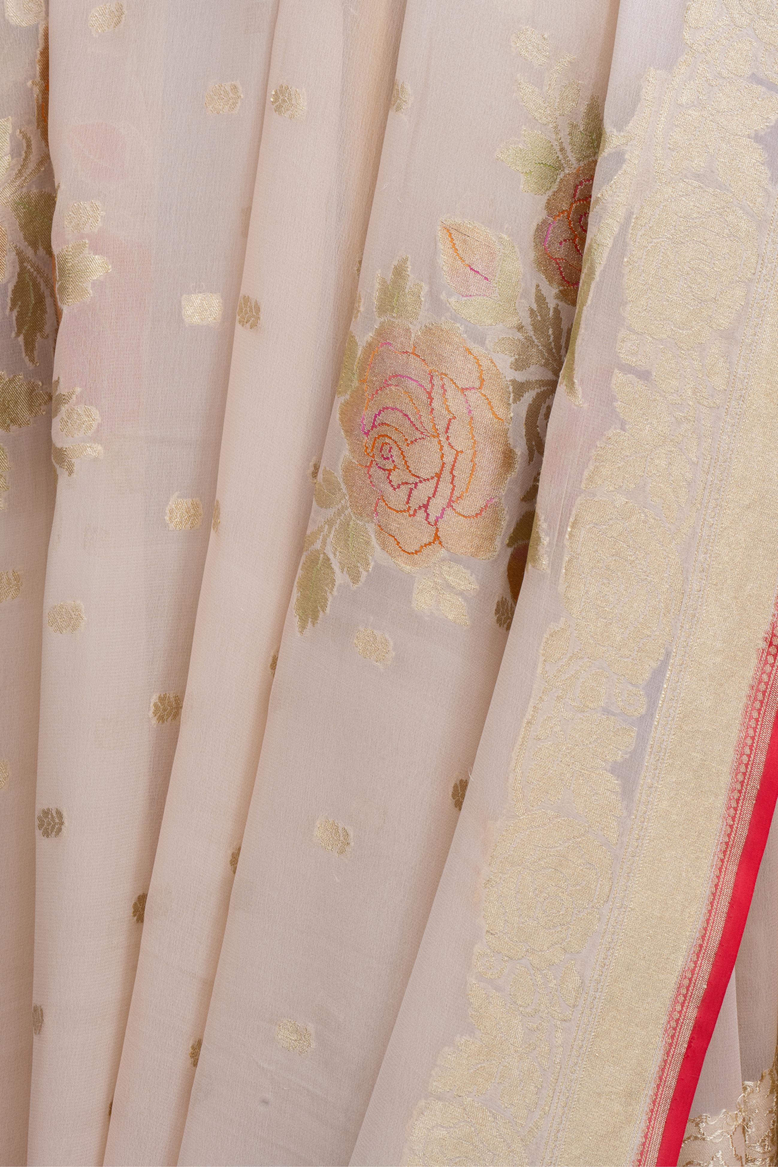 Cream Khaddi Georgette Saree