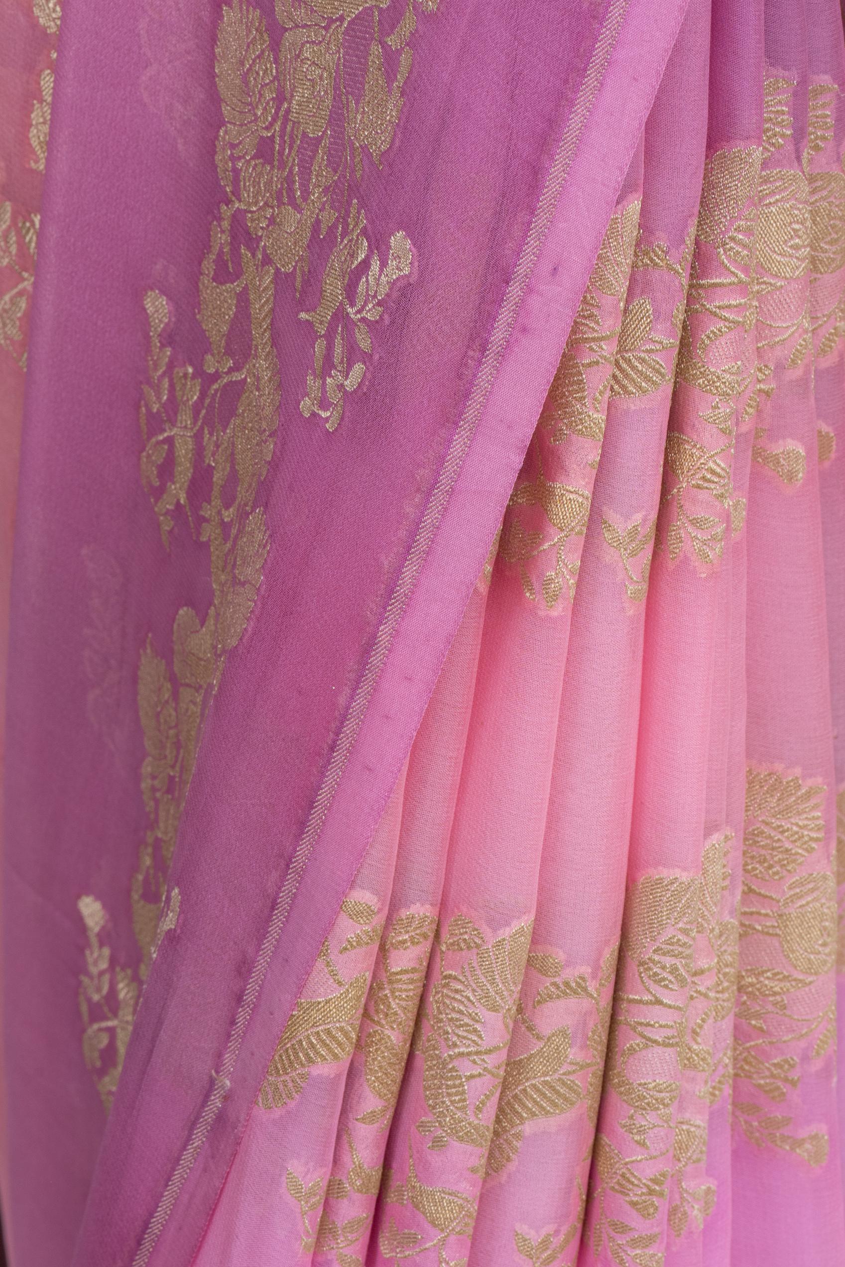 Lilac Pink Khaddi Georgette Saree