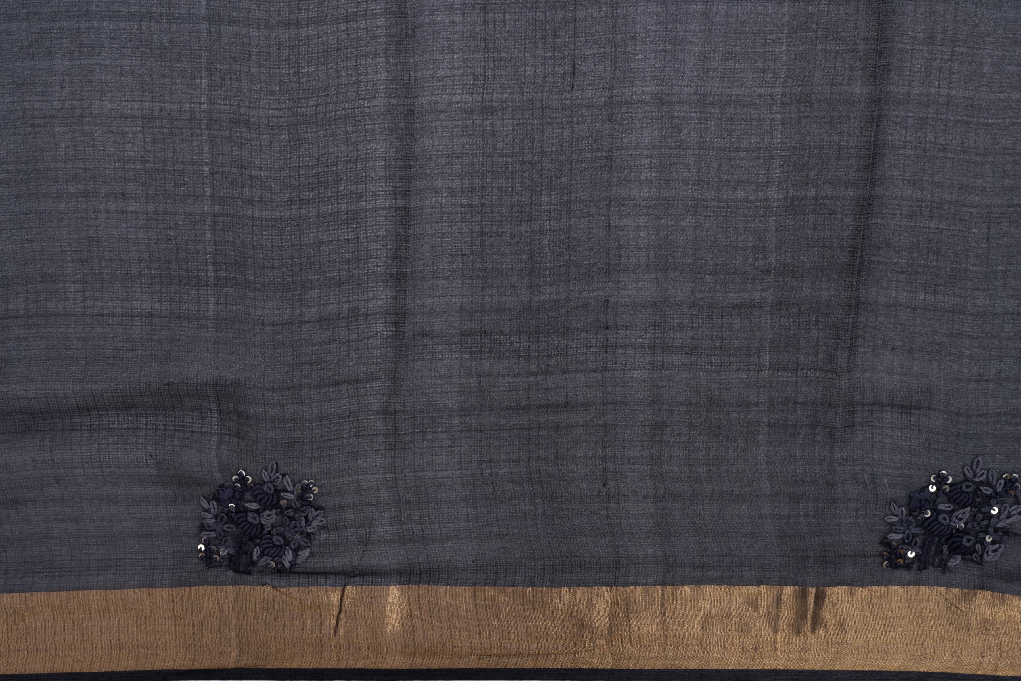Hand-embroidered Black Kota Silk Saree