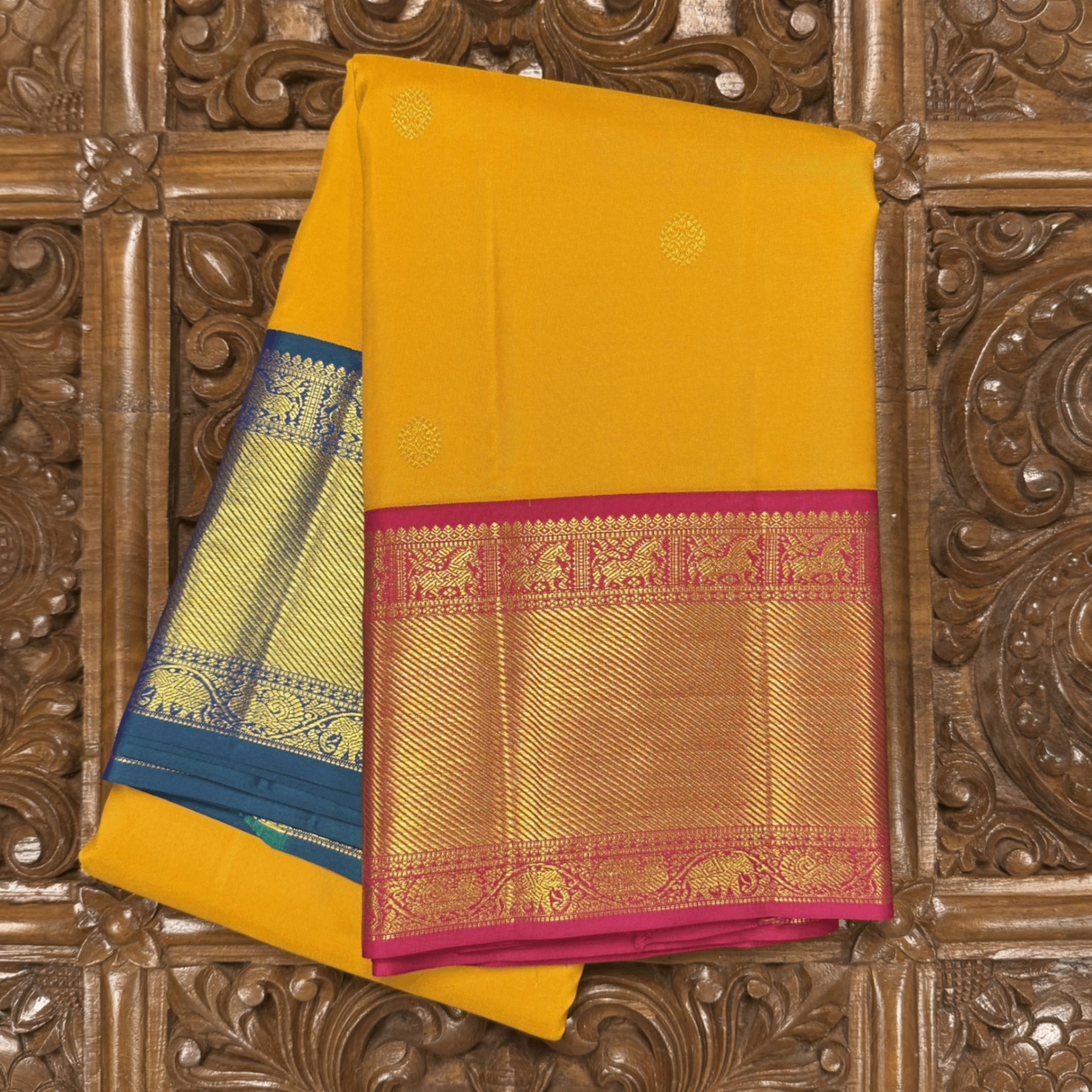 Mustard Yellow Pure Silk Kanjivaram Saree