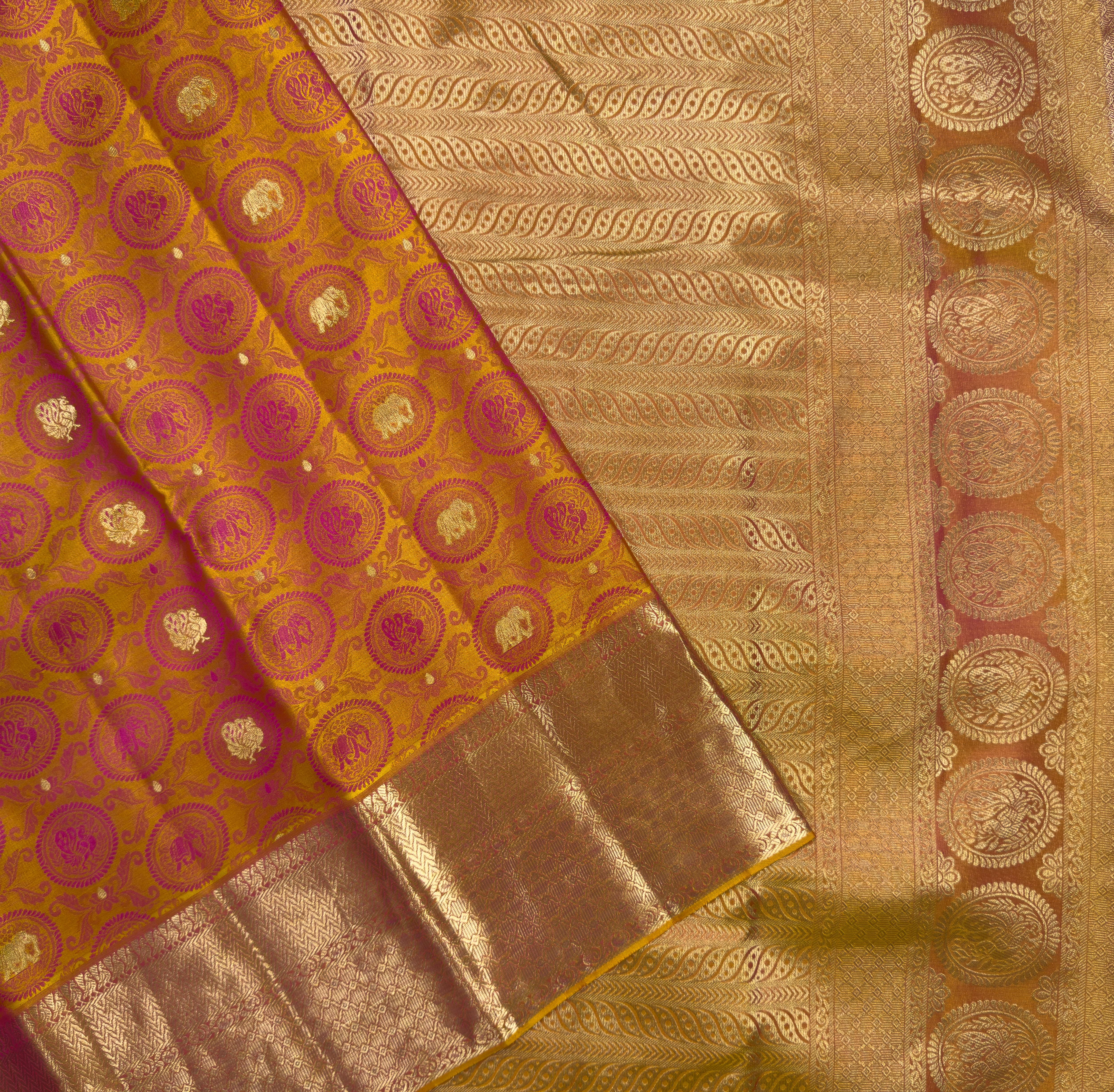 Sunset Yellow Pure Silk Kanjivaram Saree