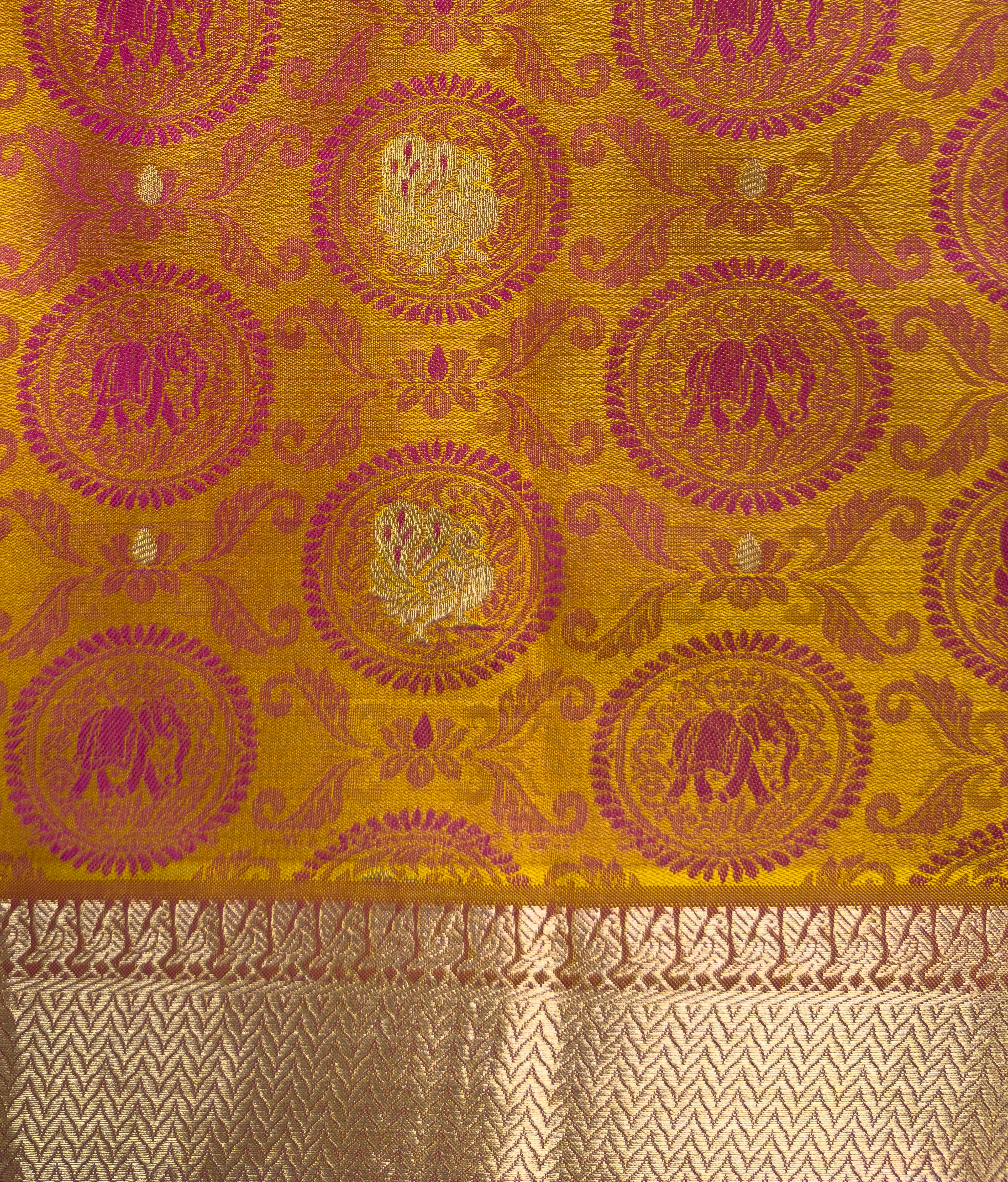 Sunset Yellow Pure Silk Kanjivaram Saree