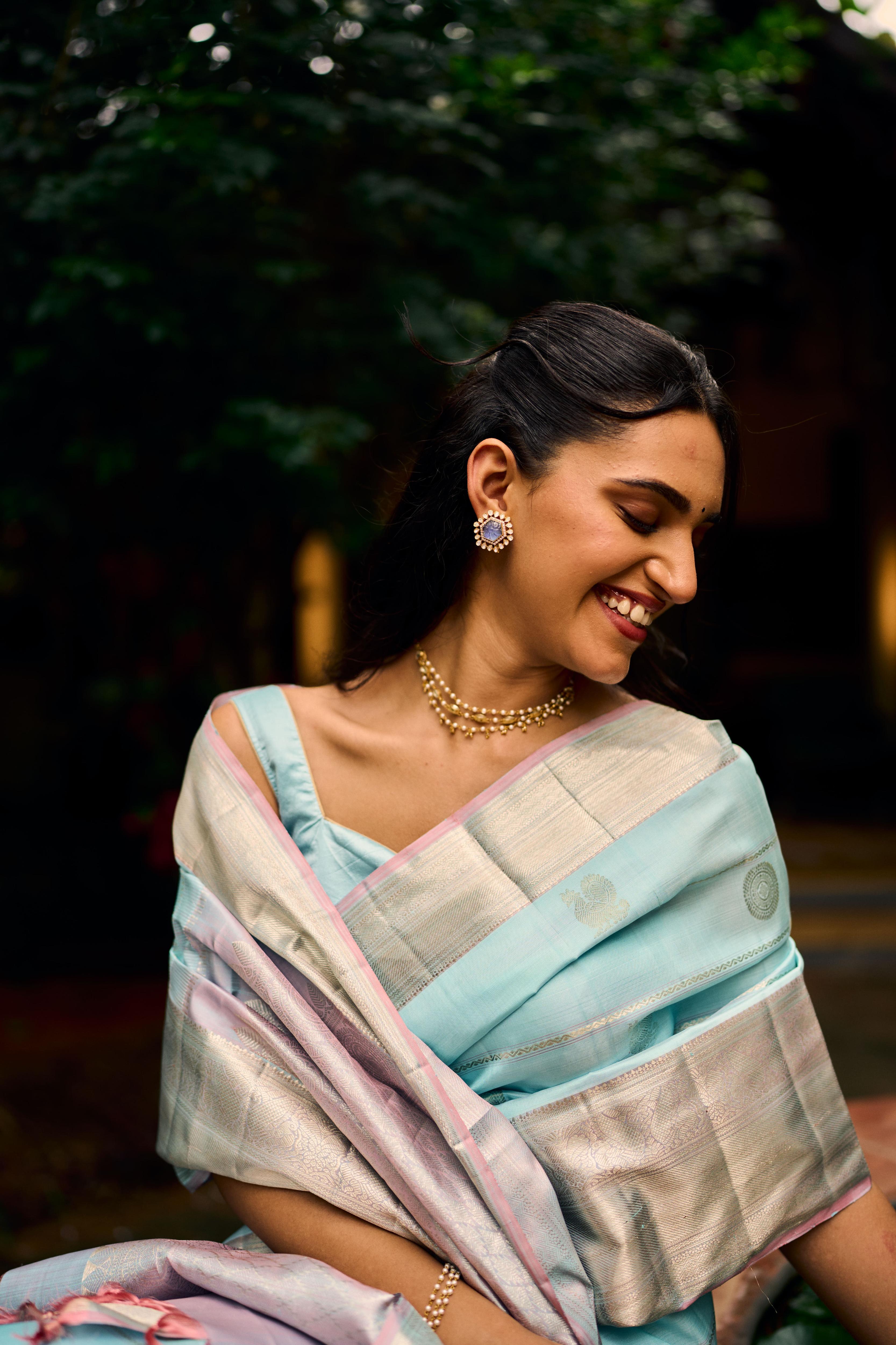 Ice Blue Pure Zari Pure Silk Pure Zari Kanjivaram Saree