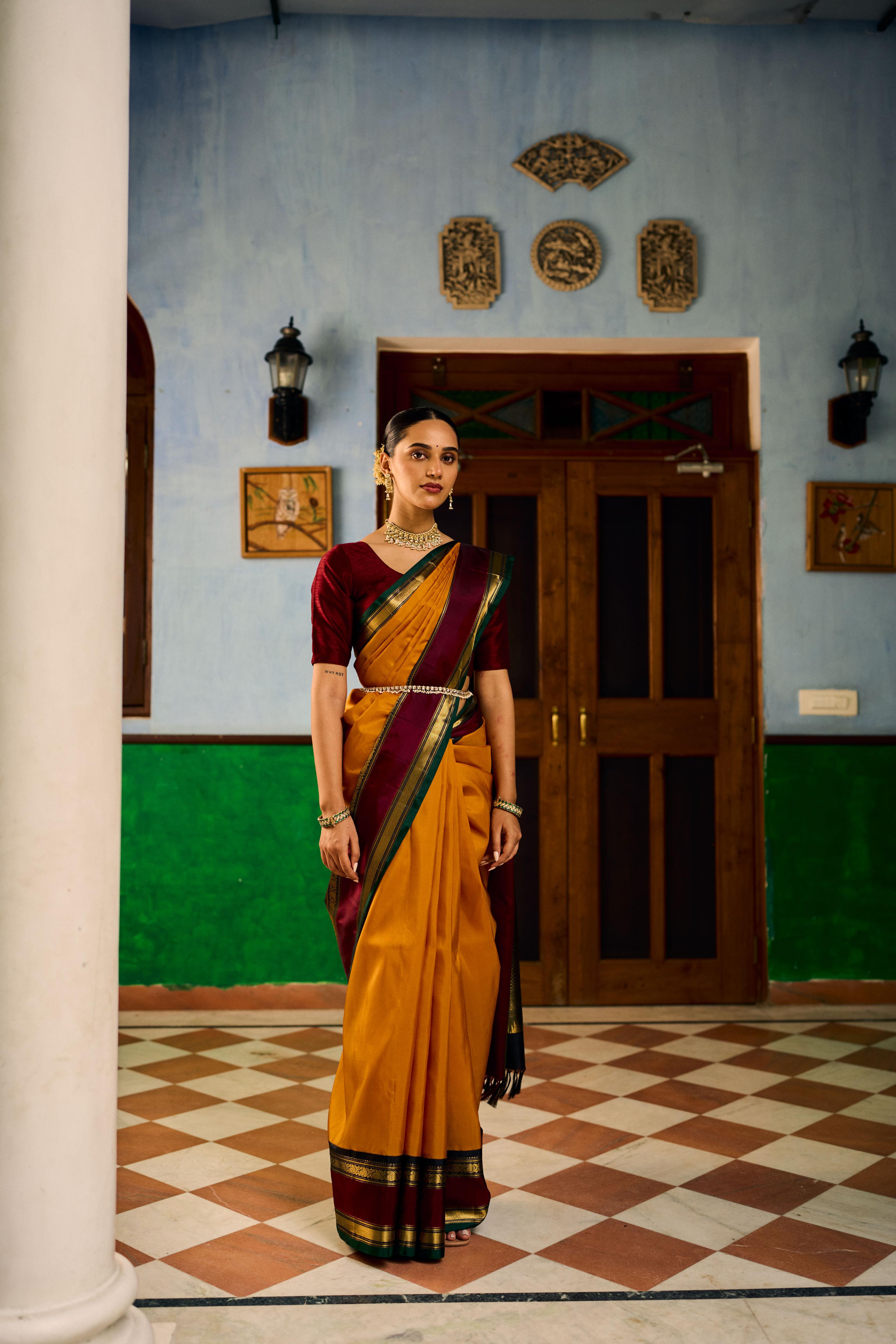 Mustard Yellow Pure Zari Pure Silk Kanjivaram Saree