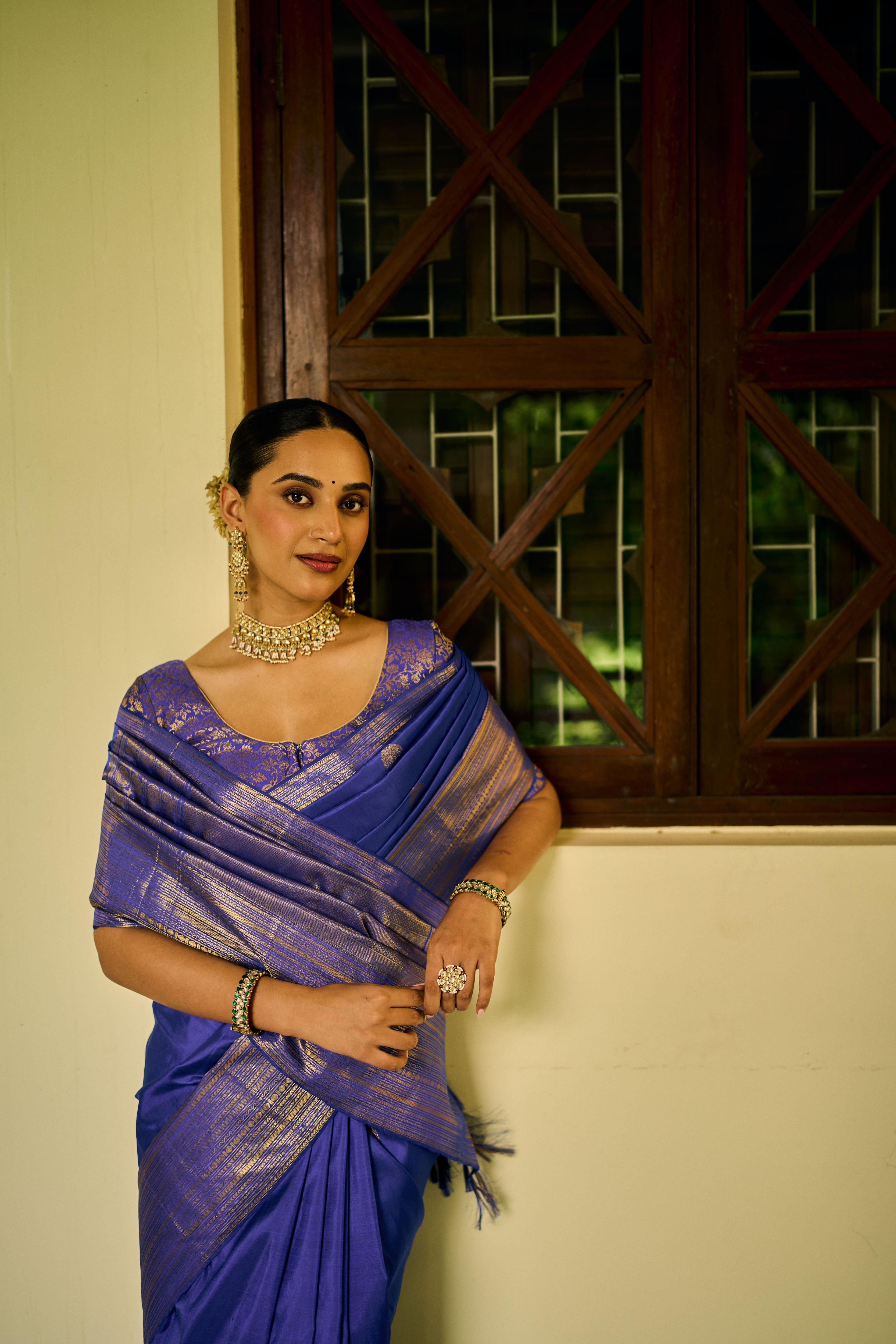 Royal Blue Pure Zari Pure Silk Kanjivaram Saree