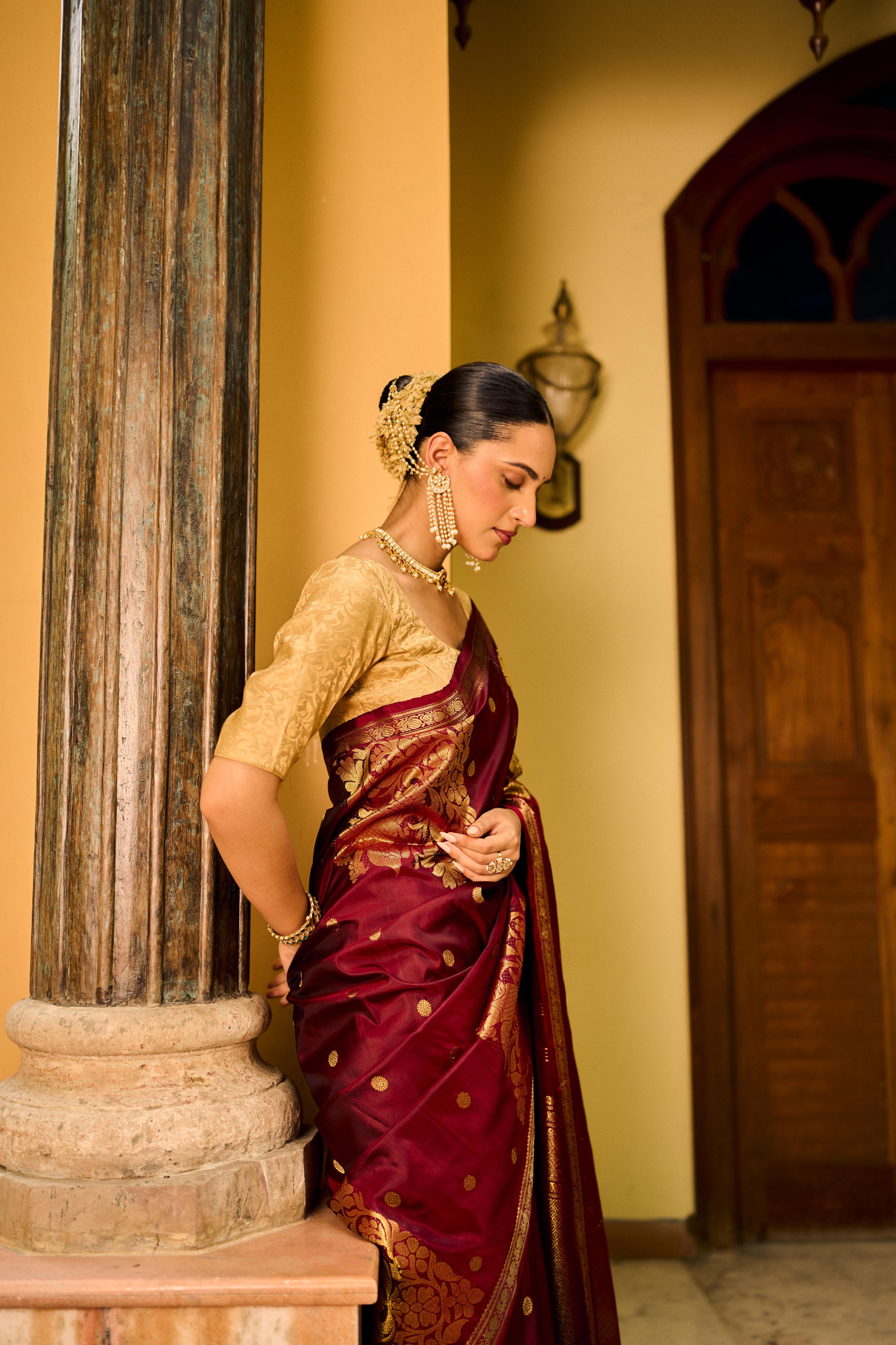 Maroon Red Pure Zari Pure Silk Kanjivaram Saree