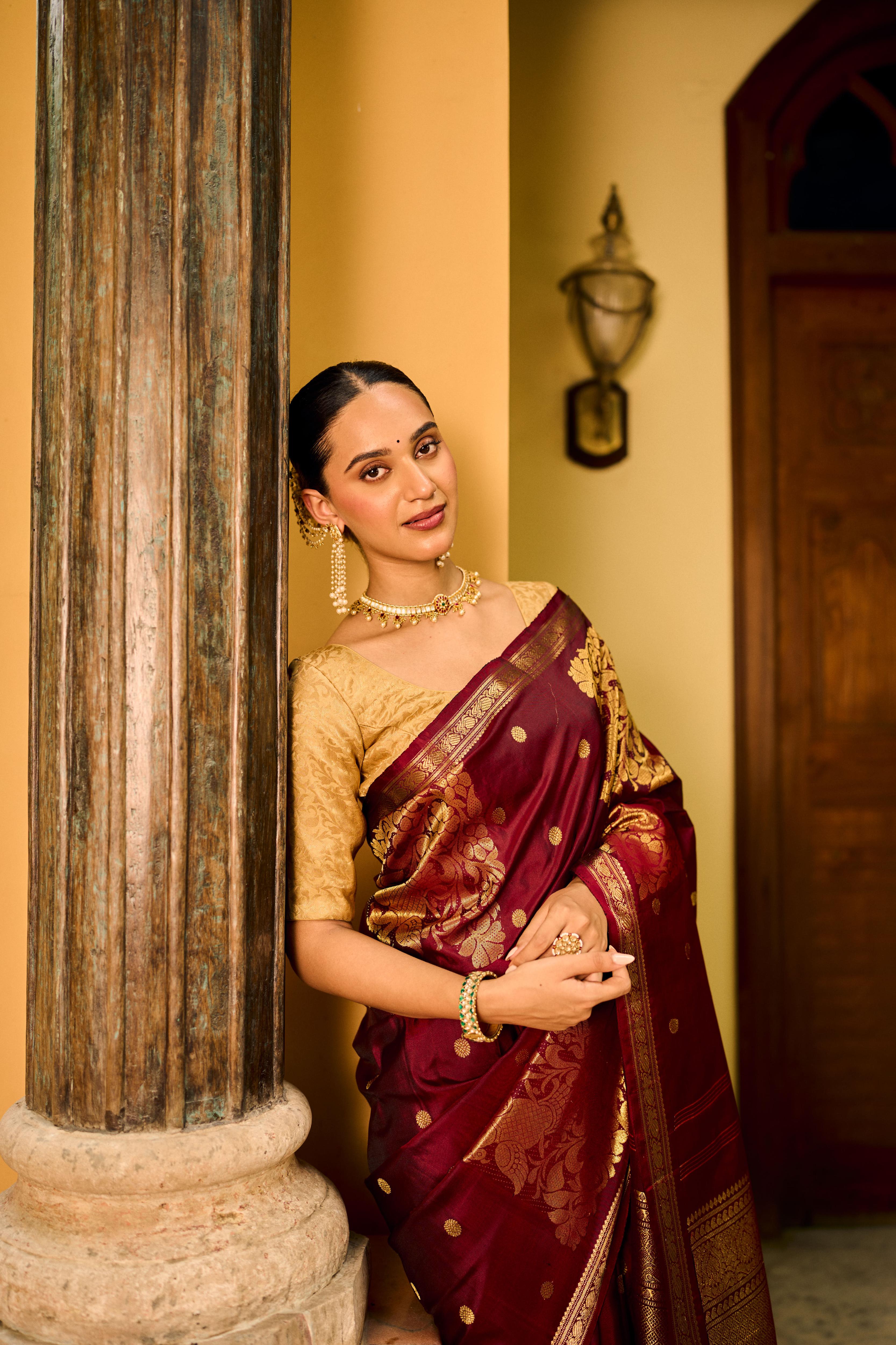 Maroon Red Pure Zari Pure Silk Kanjivaram Saree