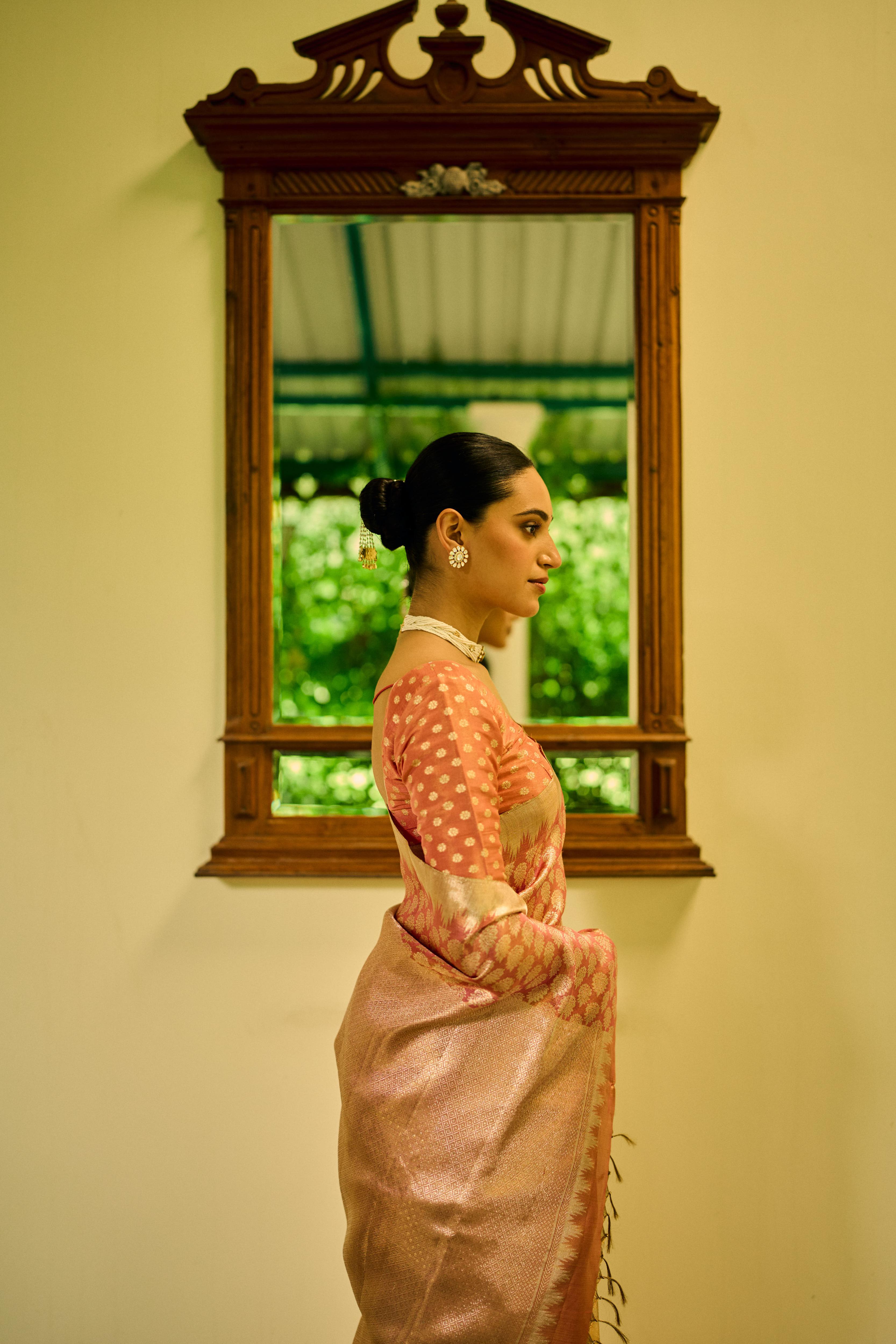 Tissue Pink Pure Zari Pure Silk Kanjivaram Saree