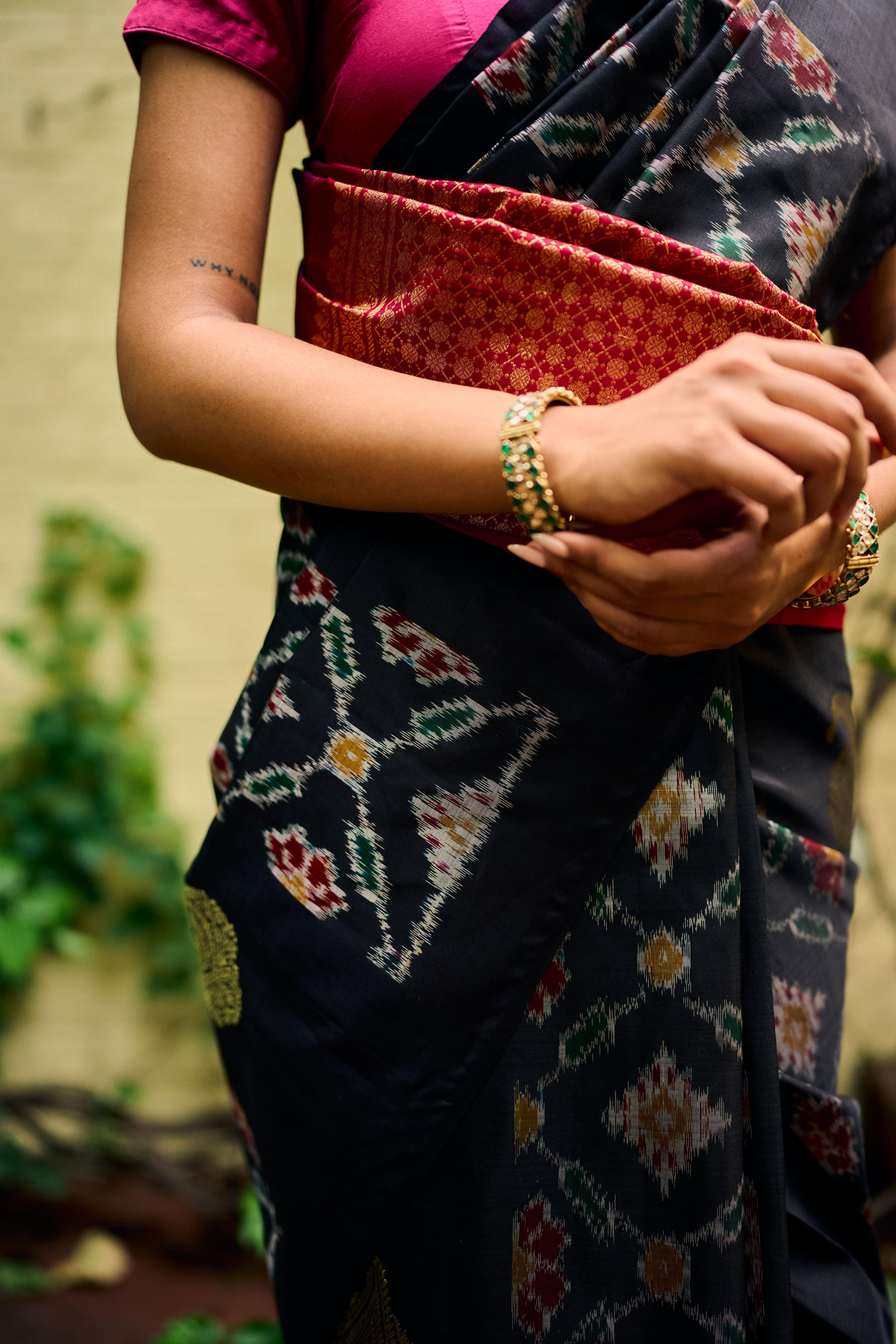 Black Ikkat Pure Silk Kanjivaram Saree