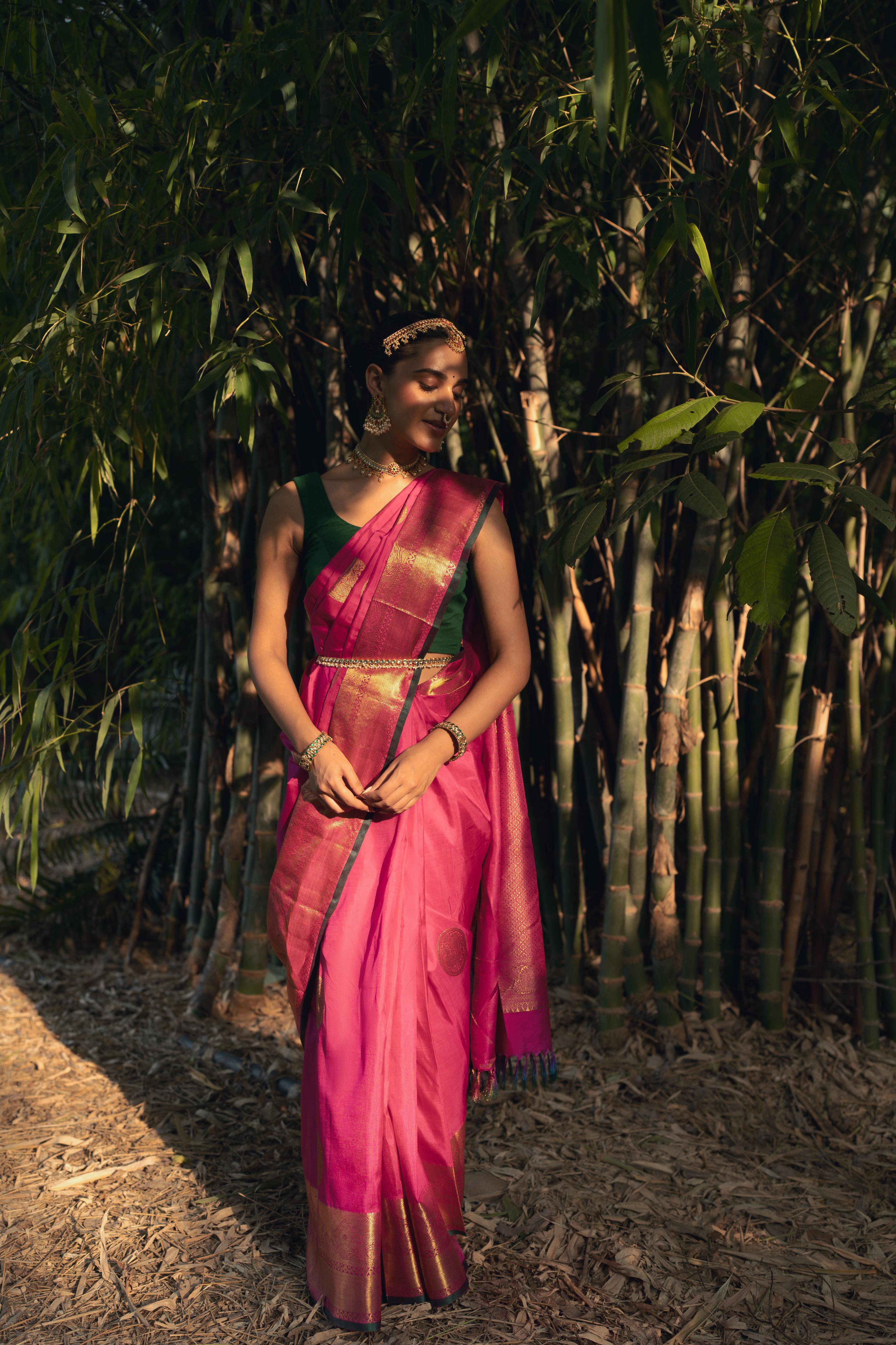 Pink Pure Zari Pure Silk Pure Zari Kanjivaram Saree