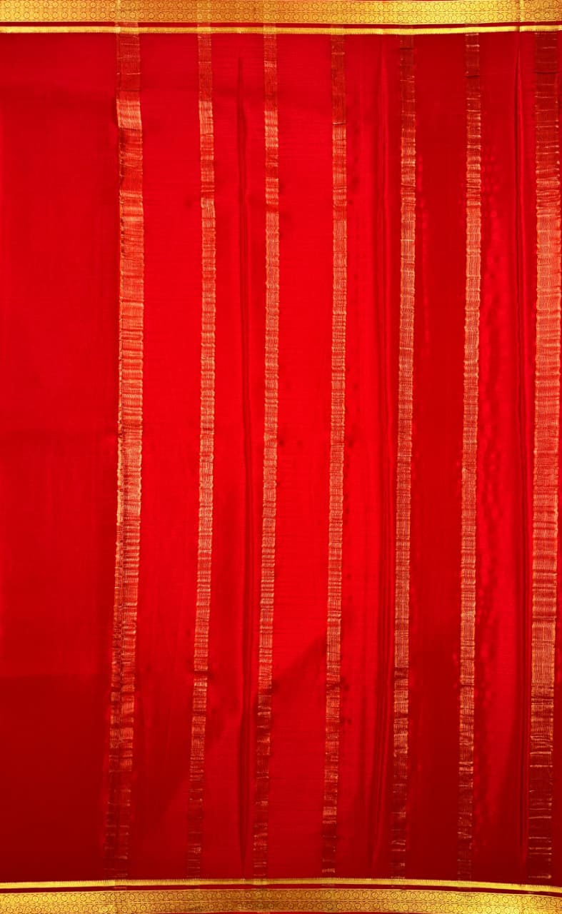 Red Mysore Crepe Silk  Saree