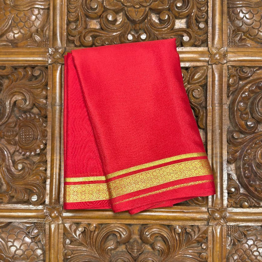 Red Mysore Crepe Silk  Saree