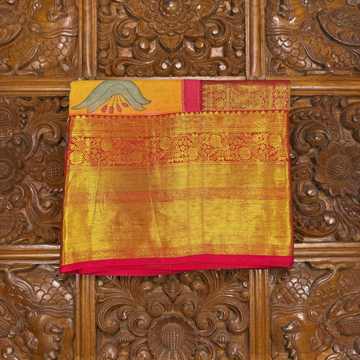 Multi Red Color Pure Silk Kanjivaram Saree