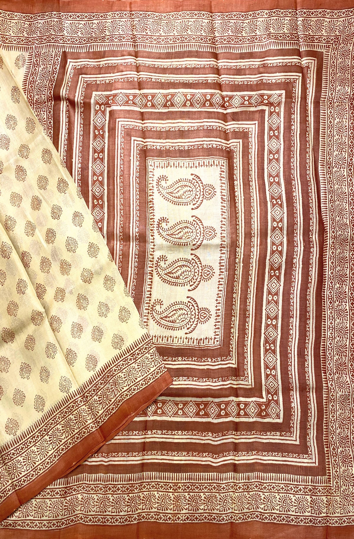 Beige Tussar Silk Saree