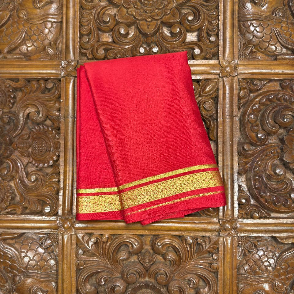 Red Mysore Crepe Silk  Saree